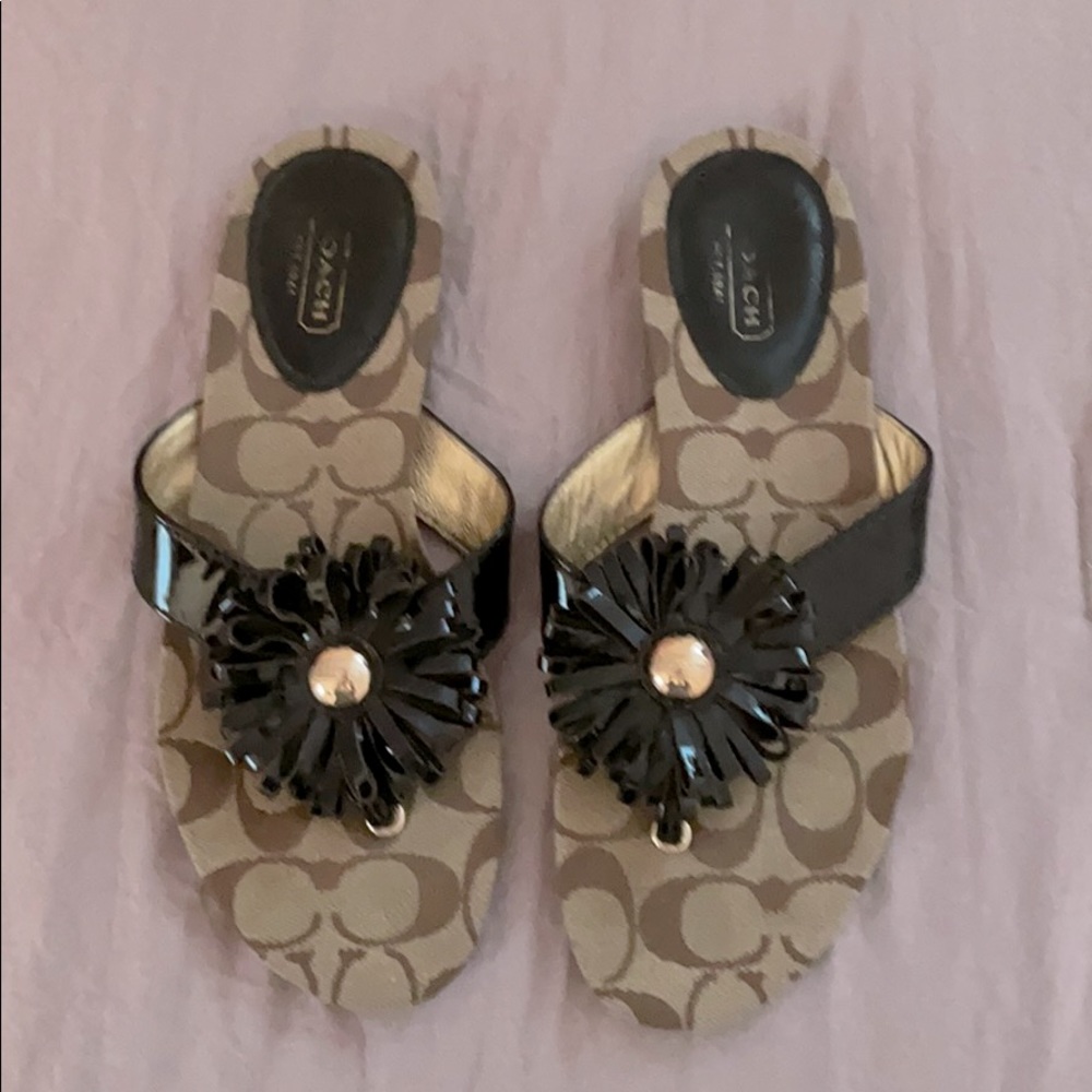 Coach brown patent leather sandals